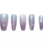 Medium coffin press-on nails with ocean-inspired blue and purple ombre design, featuring wave texture and seashell accents