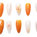 Almond-Shaped Orange & White Press-On Nails