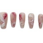 Romantic Butterfly Coffin Nails Pearls