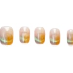 Short squoval press-on nails with shimmering cat eye effect in warm golden tones, perfect for everyday wear